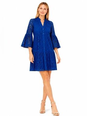 Lilly Pulitzer Hazelanne Blue Cotton Eyelet Trapeze Dress Size 6